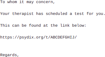 Email with link to the psychological test